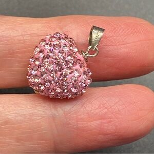 .925 Sterling Silver Pink Crystal Pave Heart Pendant